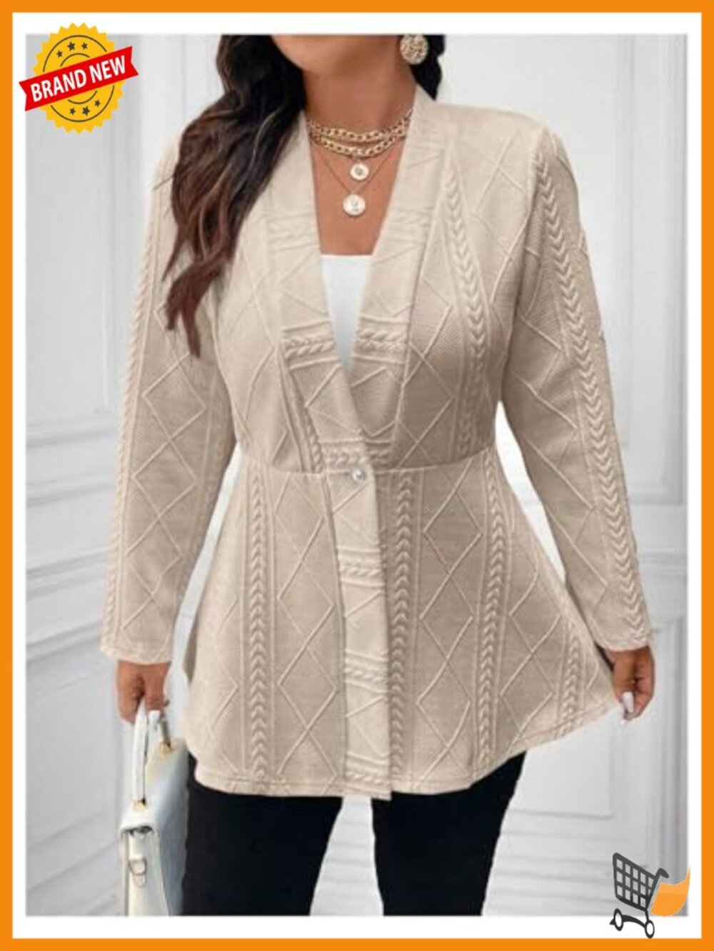 Plus Size Button Down Blazer Ruffle Hem Textured Jacket - Picture 5 of 6